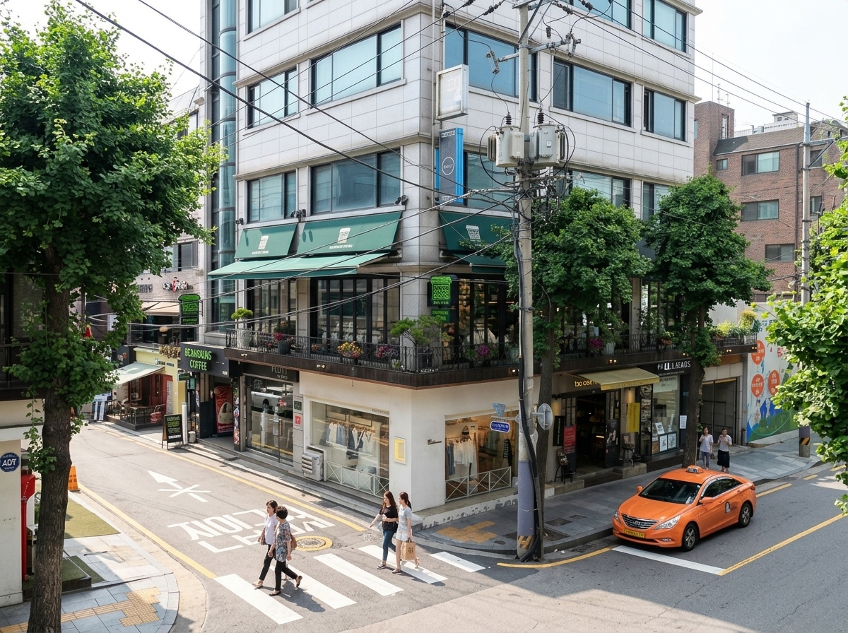 신사동 가로수길의 카페와 상점