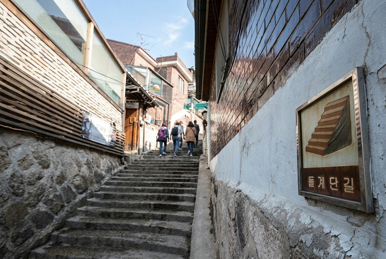 삼청동 돌계단길을 오르는 골목 풍경