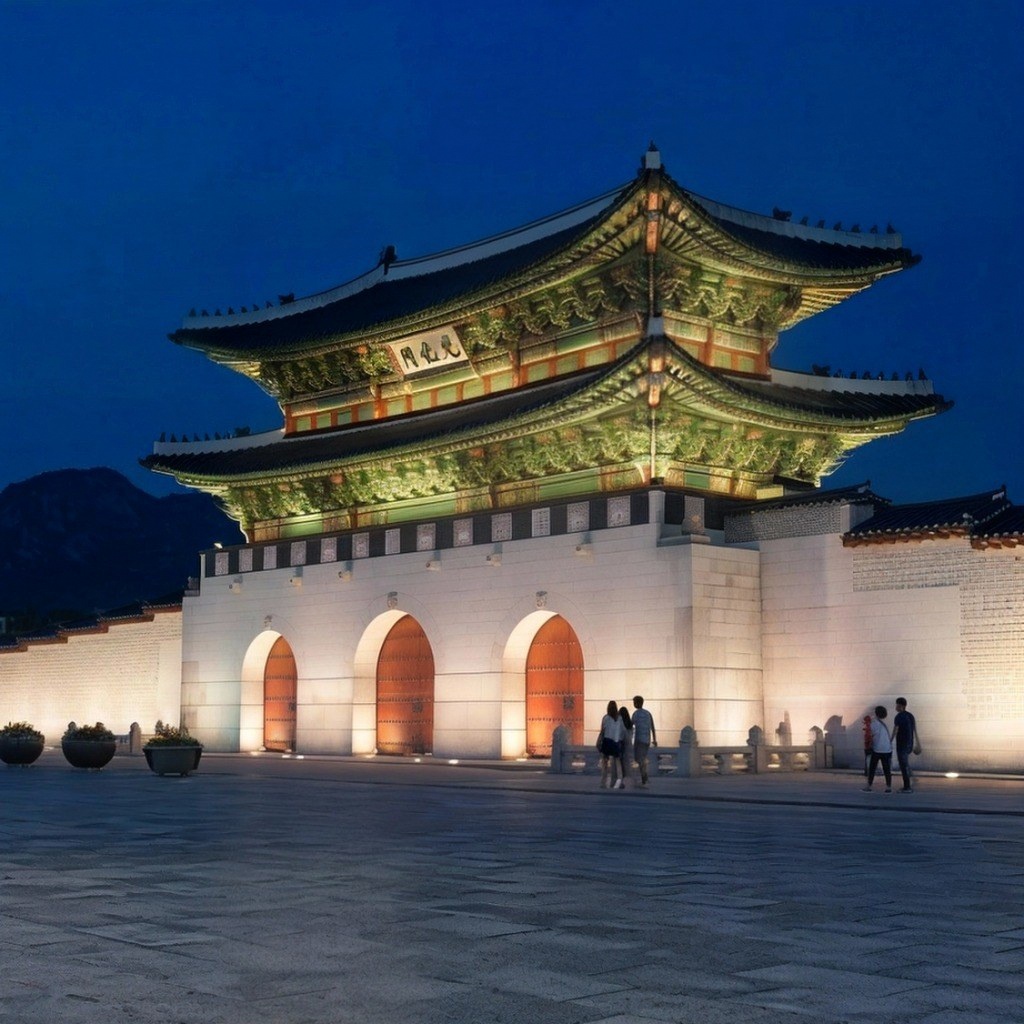 불빛이 켜진 경복궁 광화문 야경